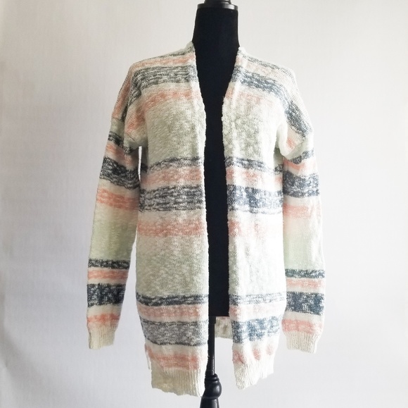 Wild Pearl Sweaters - Wild Pearl Knit Striped Cardigan Pink And White